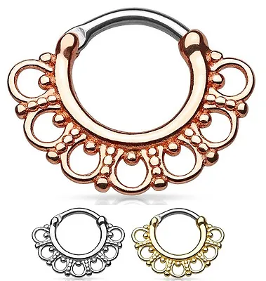 £4.29 • Buy New Surgical Steel Fan Tribal Nose Septum Clicker Hoop Gold Silver Rose 14g 16g