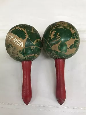 Vintage Hand Made Maracas - Hand Carved  - Etched Design On All Sides Shabby  • $10.30