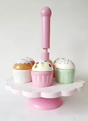 £4.99 • Buy Wooden Cup Cake Stand Set Pretend Play Cake Toy Girl Roleplay Toy Wooden Cakes