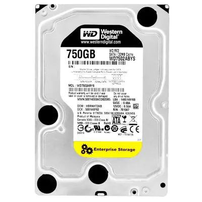 Hard Drive Western Digital 750GB WD7502ABYS 7200 RPM SATA 32MB 35   Inch • $126.29