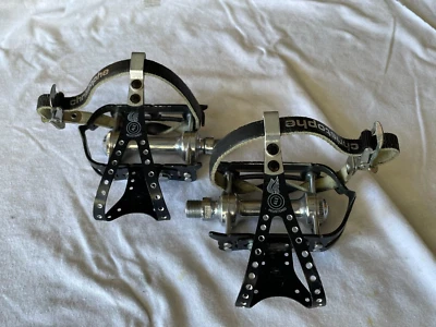 $67 • Buy Vintage Campagnolo Superleggeri Pedals Drilled Ale Toe Clips & Christophe Straps