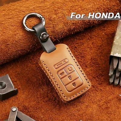 Real Leather Car Remote Key Fob Case Cover Bag For Honda Civic Accord CR-V Pilot • $28.18