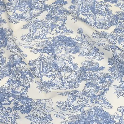 Vintage French Toile De Jouy 100% Cotton Fabric Blue Pink Mint • £7.99