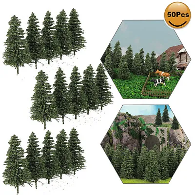 50pcs Model Pine Trees 5cm Deep Green Pines For N Scale Model Railroad Layout • £14.99