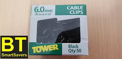 50x CABLE CLIPS 6mm Round Nail In Clips For Cable Conduit Wires Pipe Etc BLACK • £4.69