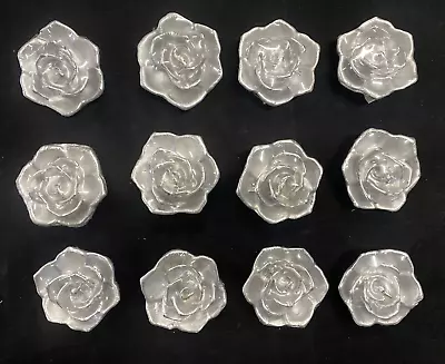 12 X Silver Rose Floating Paraffin  Wax  Candle 2.5 Wide  X 1  Tall • $11.99