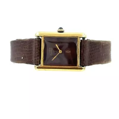 Brown Lacquer Dial Must De Cartier Tank Wristwatch Vermeil Gold/Silver Circa 19 • $361