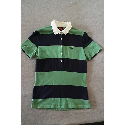 Canterbury Of New Zeeland Green Navy Blue Stripped Polo Rugby Shirt Size 10 S • £27.02