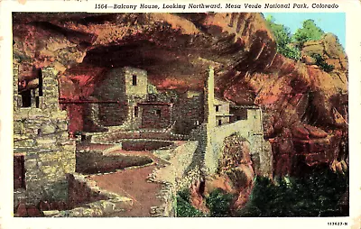 Balcony House Mesa Verde National Park Colorado  Sanborn Linen White Border PC • $3.99