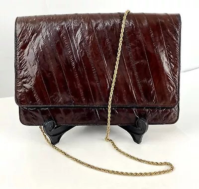 Eel Skin Shoulder Bag Convertible Clutch Vintage Oxblood Red Purse Handbag • $15.75