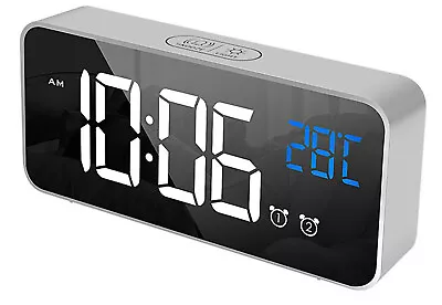 TODO LED Digital Alarm Clock Temperature Music Alarm USB Rechargeable - Silver • $28.50