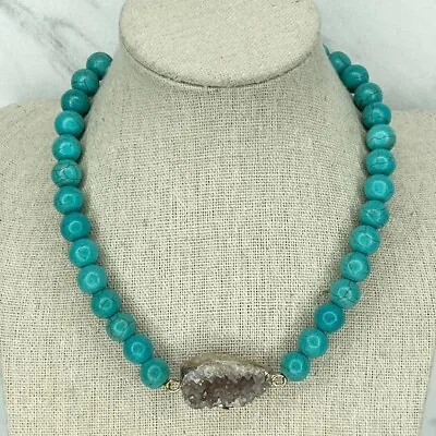 $12.99 • Buy Faux Turquoise Bubble Beaded Druzy Stretch Necklace