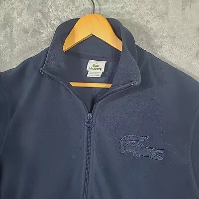 Lacoste Big Croc Logo Blue Jacket Sweater Mens L 5 Full Zip Fleece Polyester • $39.99