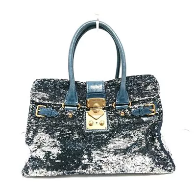 Auth Miumiu - Dark Navy Silver Navy Sequins Leather Handbag • $347