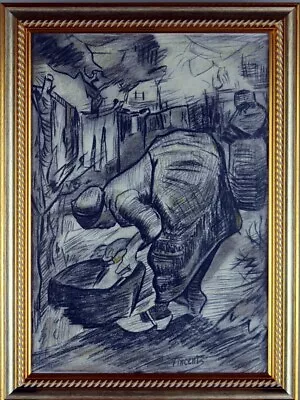 VINCENT VAN GOGH Real Original Charcoal On Paper Art Painting Signed / Framed. • $3400