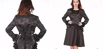 H&r London Black Brocade Victorian Gothic 50s Pinup Party Club Tail Jacket Dress • $59.99