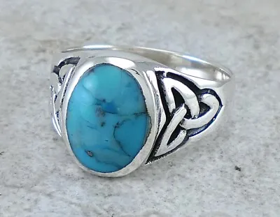 MENS .925 STERLING SILVER CELTIC TURQUOISE RING Size 11 Style# R2673 • $33.29