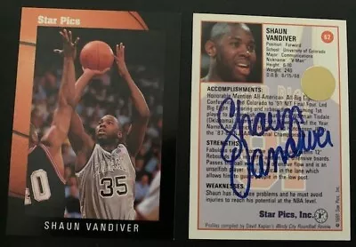 Shaun Vandiver 1991 Star Pics Basketball Autograph Rookie Card NM/Mint Auto • $3.95