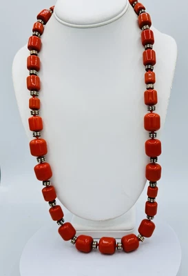 $19.99 • Buy J. Crew Orange Red Resin Lucite Bead Rhinestone Long Necklace 29” Chunky