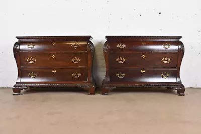 Century Furniture Georgian Carved Mahogany Bombay Dressers Or Commodes Pair • $4800