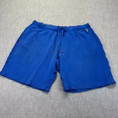 Vintage Polo Ralph Lauren Shorts Mens XL Blue Terry Knit Pony Yellow • $24.88