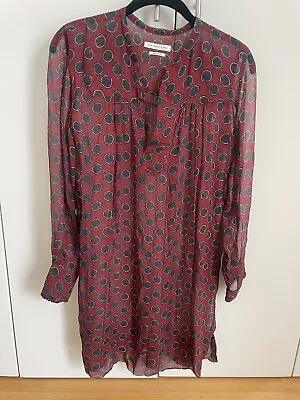 ISABEL MARANT ÉTOILE Burgundy Silk Sheer Spot Print Shirt Dress (sz 34) • $80