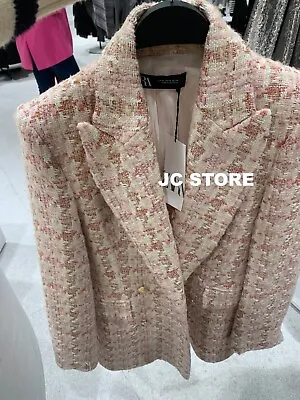 Zara Woman Textured Double-breasted Blazer All Sizes Ref. Pink/white | 8326/191 • $120