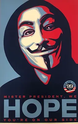 ✅Pop Art Poster Occupy Hope Guy Fawkes Obama Mashup From Shepard Fairey ✅ • $25.25