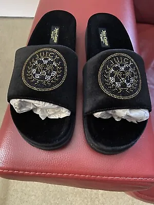 Juicy Couture Women's Black Velvet Slippers UK SIZE 6  Black Label Edition • £29.99