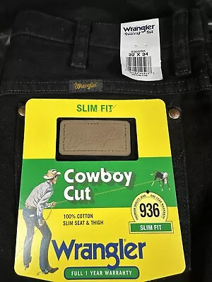 Wrangler Men's Cowboy Cut Black Slim Fit Boot Cut Jeans 936WBK Sz 32X34 • $46.62