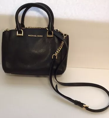 Michael Kors Handbag Satchel Black Leather Brass Hardware Leather Chain Strap • $47