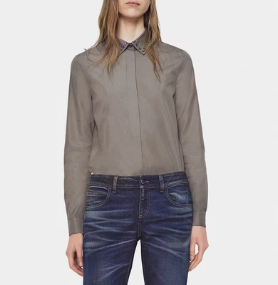 $327.43 • Buy Gucci Shirt Embellished Crystal Collar Grey Cotton Top Blouse $960 It 44 Us 8