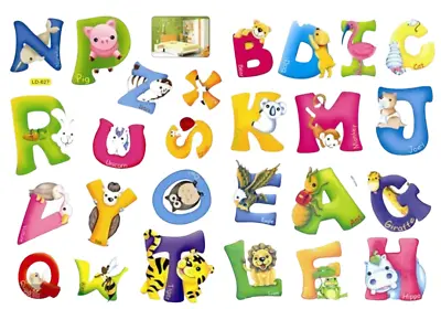 🌈Childrens Alphabet Animal Wall Stickers Nursery Bedroom Boy Girl  UK Seller🌈 • £4.25