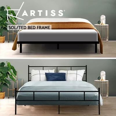 Artiss Metal Bed Frame Queen Double King Single Size Mattress Wood Base Platform • $115.95