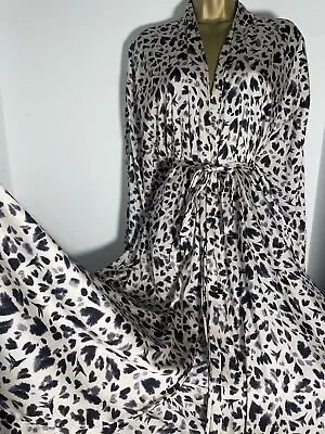 MARKS AND SPENCER BLACK/PINK ANIMAL PRINT SATIN ROBE/ DRESSING GOWN SIZE Xl • £5