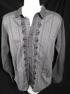 Men's Large Button Down Malibu Cowboy Striped Gray Dress Shirt • $12.99