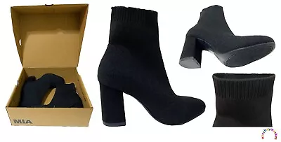 Mia Erika Womens Block Heeled Mesh Pullup Boots Black SIZE 6 Vegan Cruelty Free • $49.99