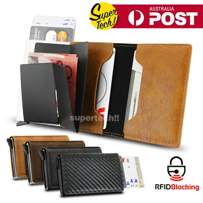 Men's RFID Blocking Leather Wallet Slim Credit Card ID Holder Carbon Fiber Purse • $12.45