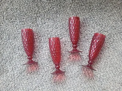 4 Vintage Villeroy & Boch Boston Red Champagne Flutes / Glasses • $50