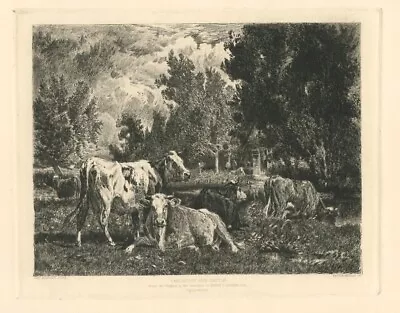 Peter Moran Original Antique Etching “Landscape And Cattle” • $32.50