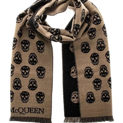 $182.09 • Buy Alexander McQueen Reversible Skull Wool Scarf Black/Beige