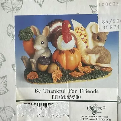 Thanksgiving Fitz And Floyd Charming Tails  Be Thankful For Friends  Figurine • $15