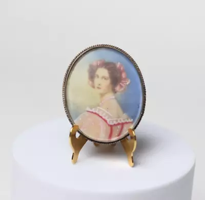 Vintage Miniature Dollhouse Portrait Of Fine Lady In A Gold Frame And Easel • $30