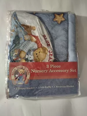 Blue Jean Teddy 3 Piece Nursery Accessory Set Vintage • $65