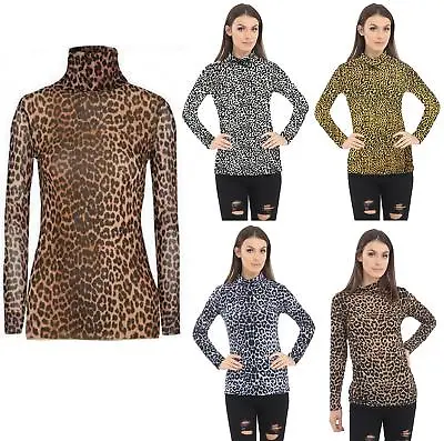 £6.99 • Buy Women Leopard Print Jumper  Roll Polo Turtle Neck Ladies Long Sleeve T Shirt Top