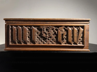 $220 • Buy Antique Box Carved Marriage Gothic Script German Minnekästchen Medieval Casket