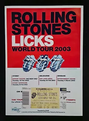 Repro CONCERT TICKET & POSTER 🎟️ ROLLING STONES Licks World Tour 2003 MELBOURNE • $24.99