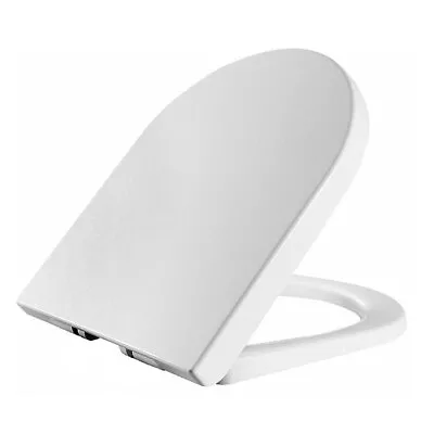 Toilet Seat Soft Slow Close D Shape White Quick Release Top & Bottom Hinges Incl • £12.99