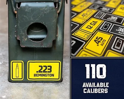 Ammo Can Bullet Decal Label Stickers - UV Stable 2-Color Vinyl - 110+ Calibers • $1.25