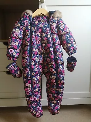 F&F Tesco Baby Girl's Warm Winter Snowsuit Snow Pram Suit All-in-one 9-12 Months • £10